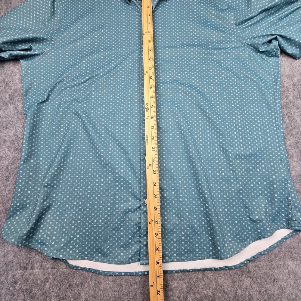 JACHS New York Shirt Mens XXL Teal Blue Short Sleeve Geometric Print Stretch - Picture 5 of 9